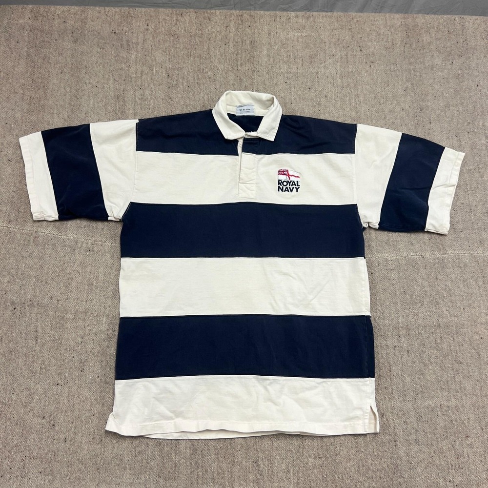 Vintage Royal Navy Polo Shirt‎ Mens Medium Blue 1990s Striped